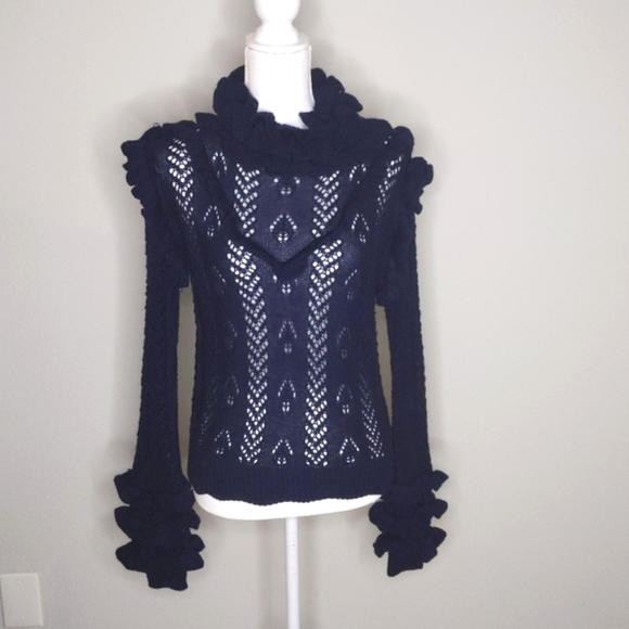 Glamorous Navy Blue Ruffle Sweater Long Sleeve Pullover Women’s Size 8 NWT - Picture 6 of 12